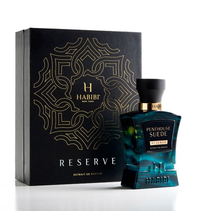 Penthouse Suede scents: A luxurious perfume in a blue bottle, presented in a sleek black box for a sophisticated touch