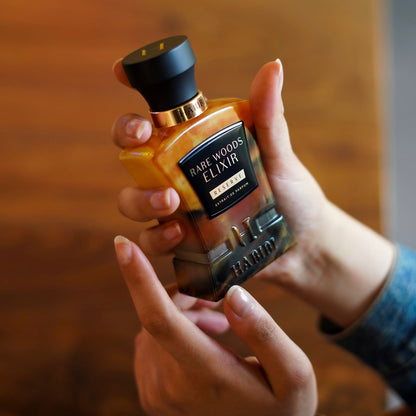 Rare Woods Elixer colonge with brown bottle by habibi ny