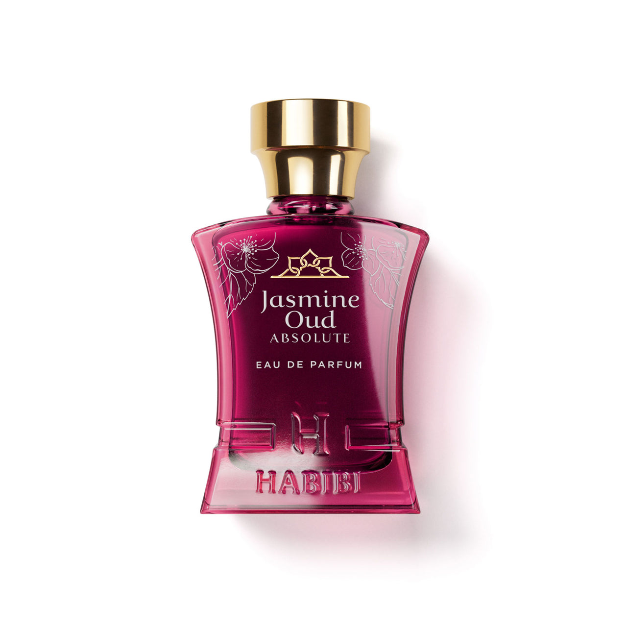 Jasmine Oud Absolute perfume by Habibi NY in purple bottle.