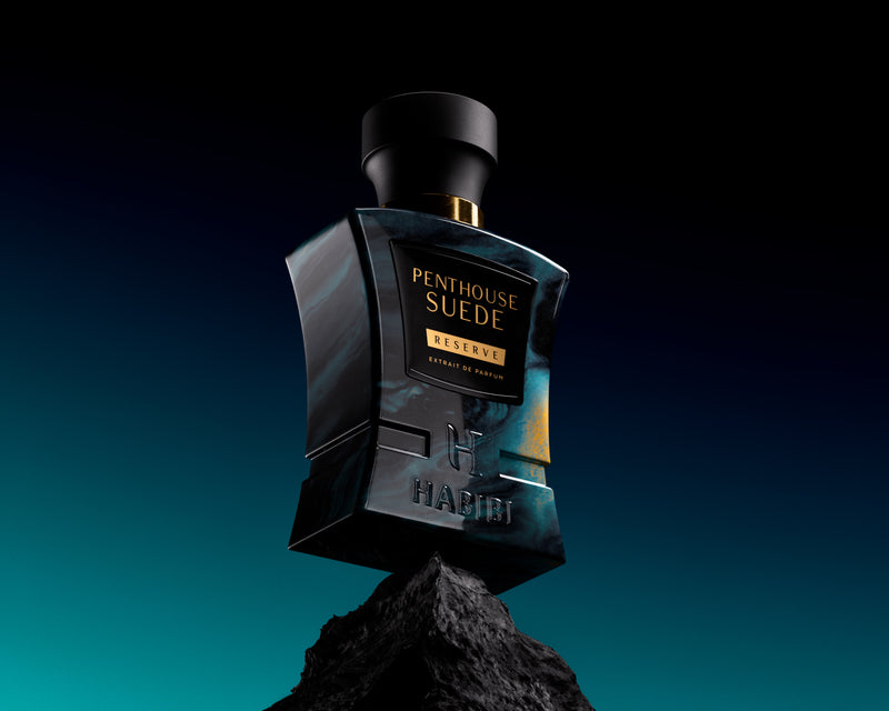 Penthouse Suede scents: A luxurious fragrance in a blue bottle by Habibi New York