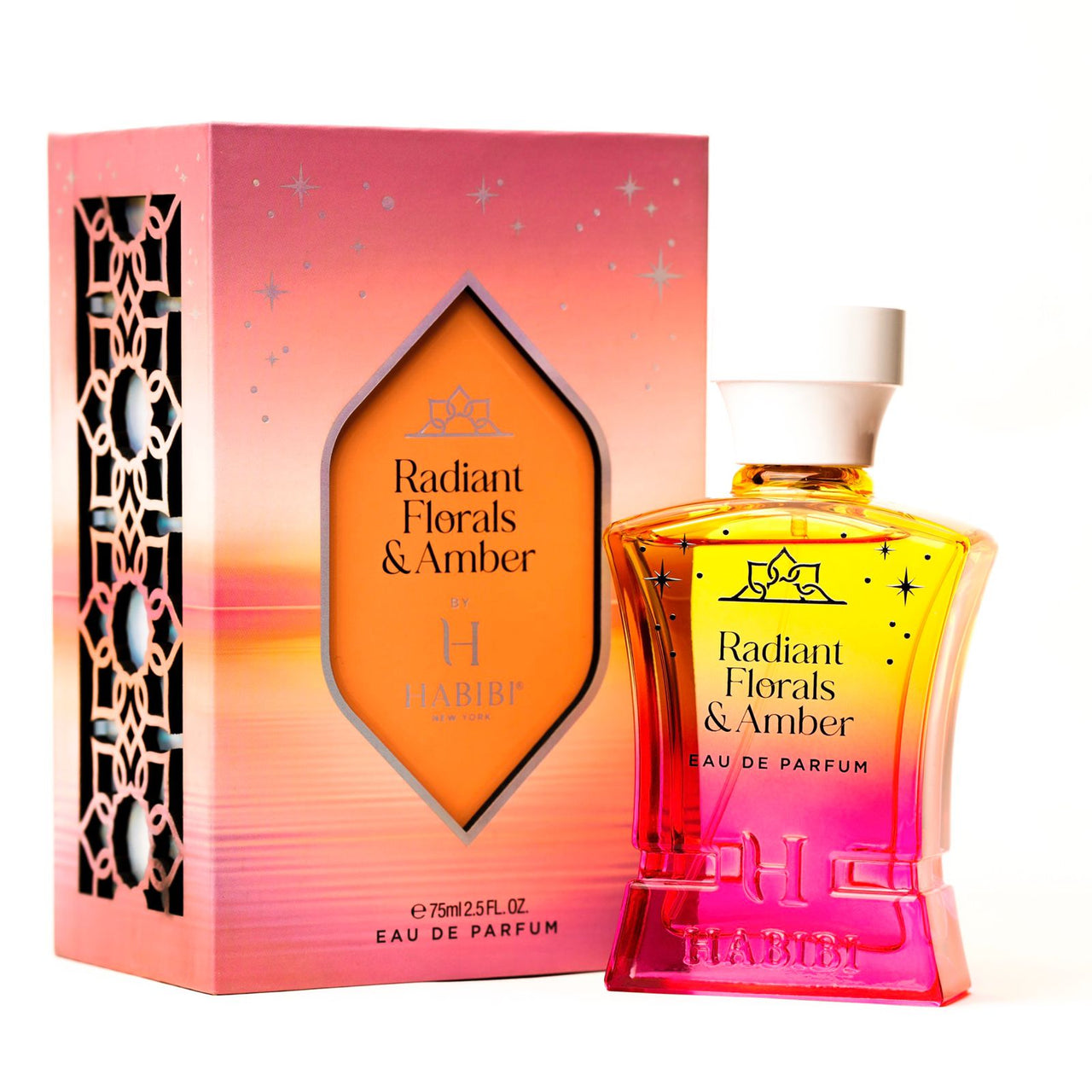 Radiant Florals & Amber perfume by Habibi New York with matching packaging.