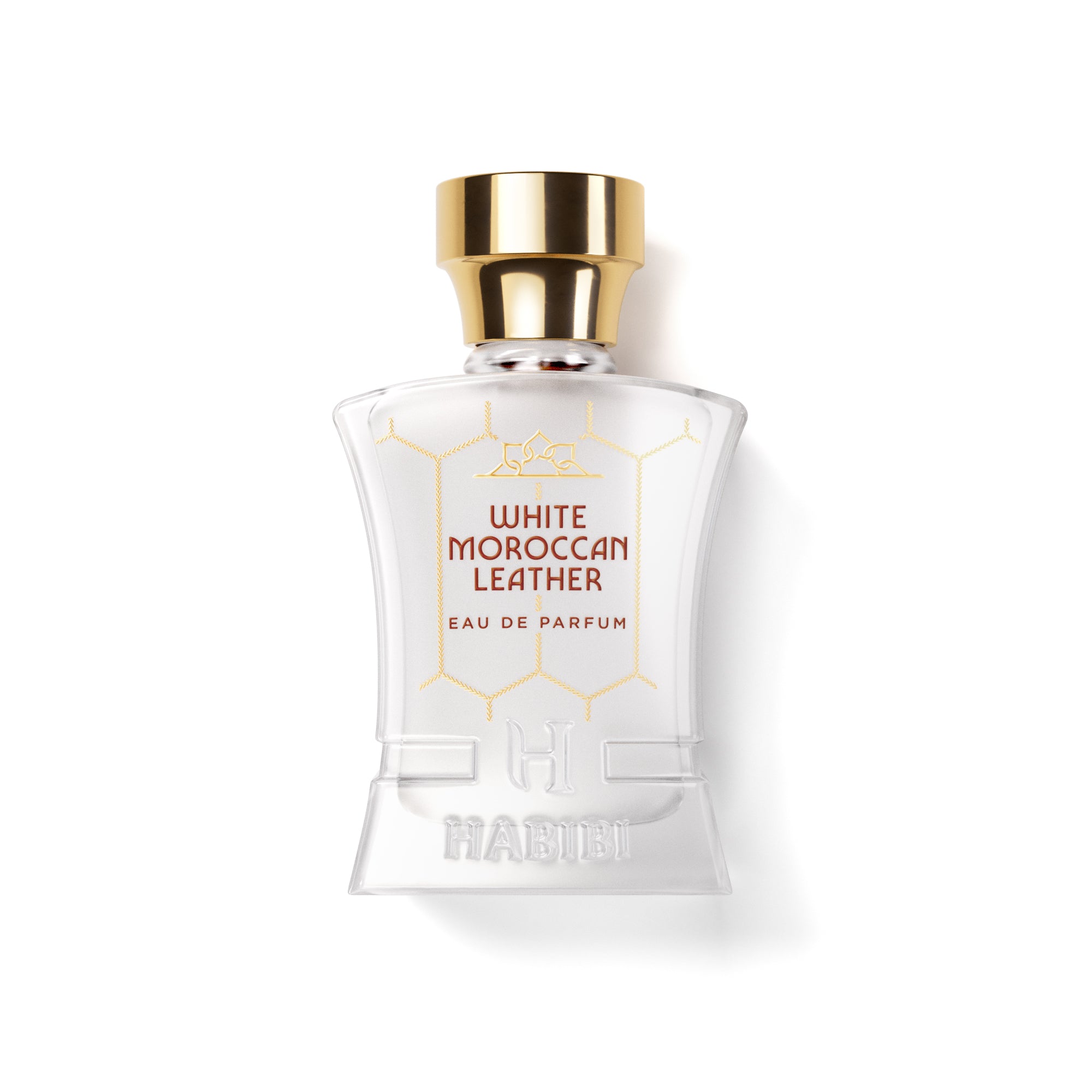 White Moroccan Leather Eau de Parfum bottle — HABIBI New York
